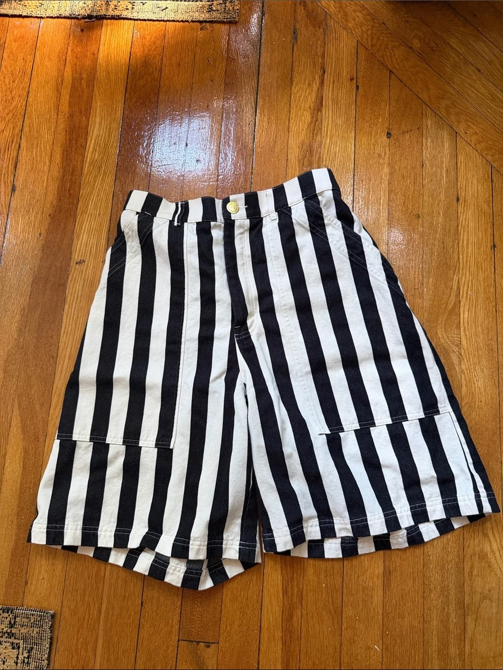 Big Bud Press Long Work Shorts Black and White Stripe Medium - Picture 4 of 9